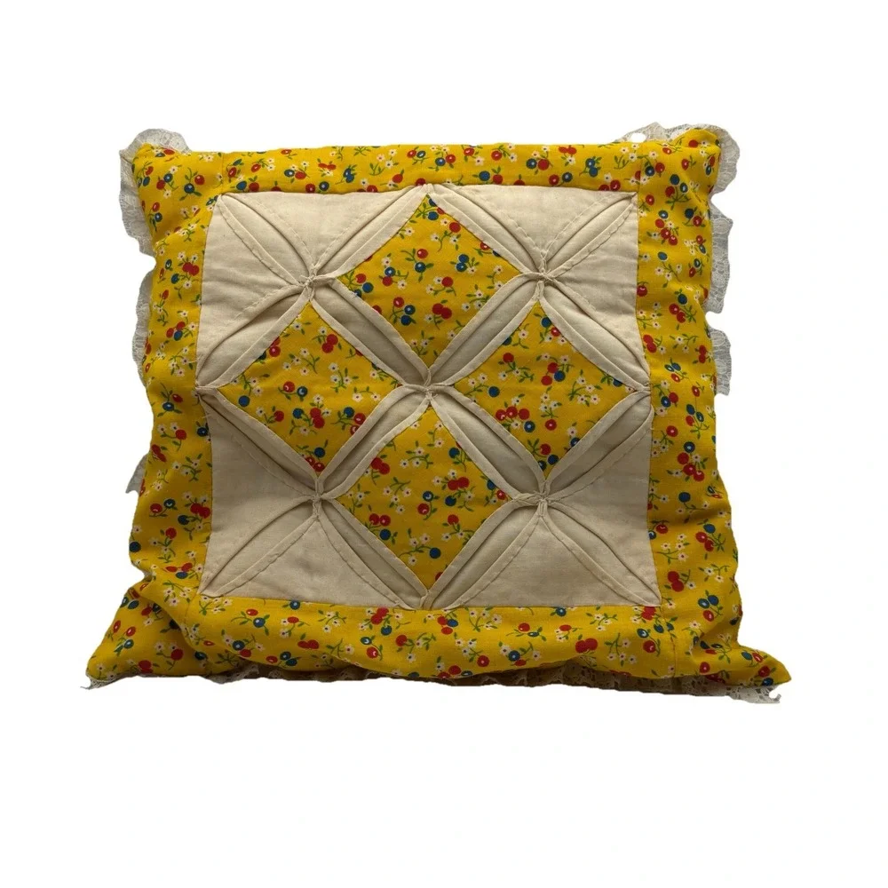 Cathedral Window Quilt Pattern Throw Pillow Handmade 12